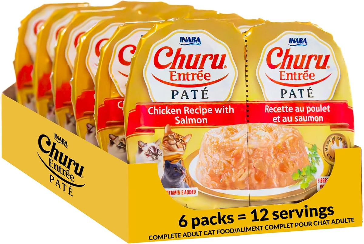 Churu Entree Pâté Wet Cat Food Cups, Chicken and Salmon, 6 Count
