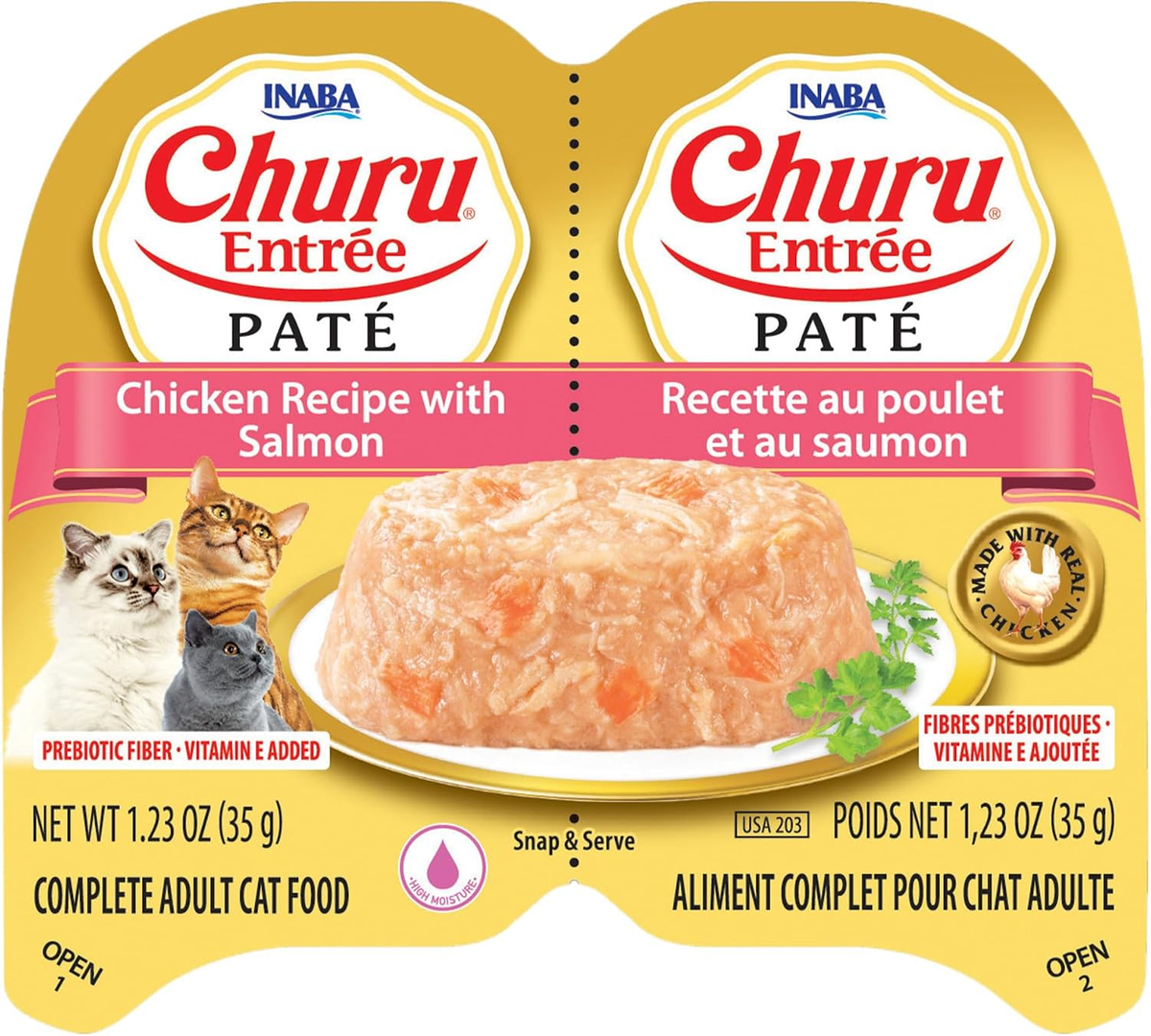 Churu Entree Pâté Wet Cat Food Cups, Chicken and Salmon, 6 Count