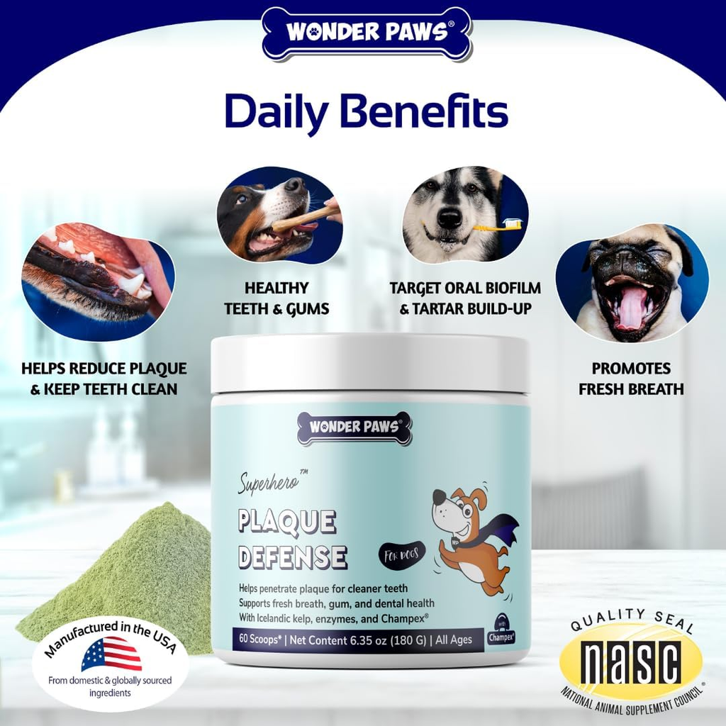 Dental Care Powder for Dogs – Effortless Teeth Cleaning Solution – Effectively Removes Plaque, Tartar, and Stains While Freshening Breath – Suitable for Dogs of All Ages – 60 Scoops