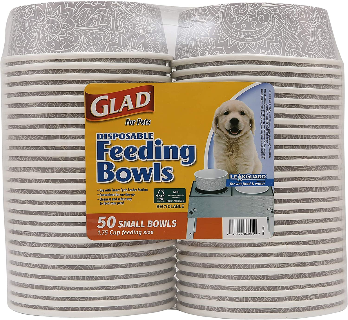 Disposable Feeding Bowls for Pets | Gray Pattern Small Dog Bowls | 1.75 Cup Capacity - Ideal for Dry and Wet Food or Water (Single Pack)
