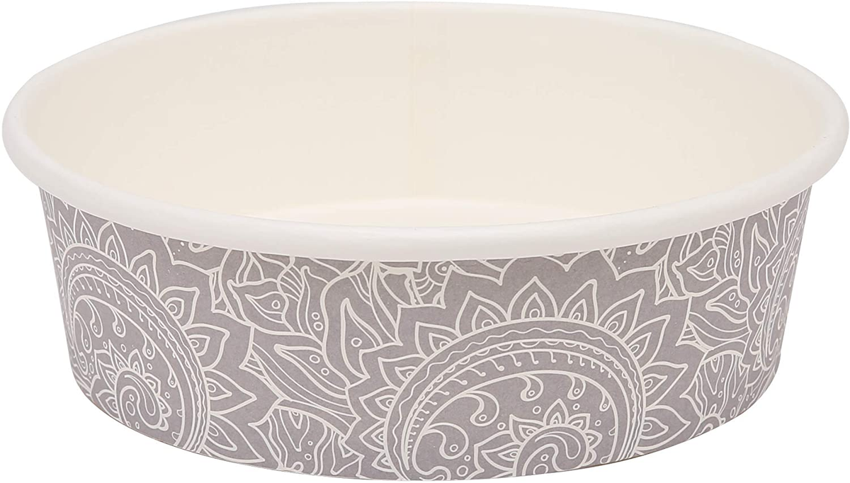 Disposable Feeding Bowls for Pets | Gray Pattern Small Dog Bowls | 1.75 Cup Capacity - Ideal for Dry and Wet Food or Water (Single Pack)