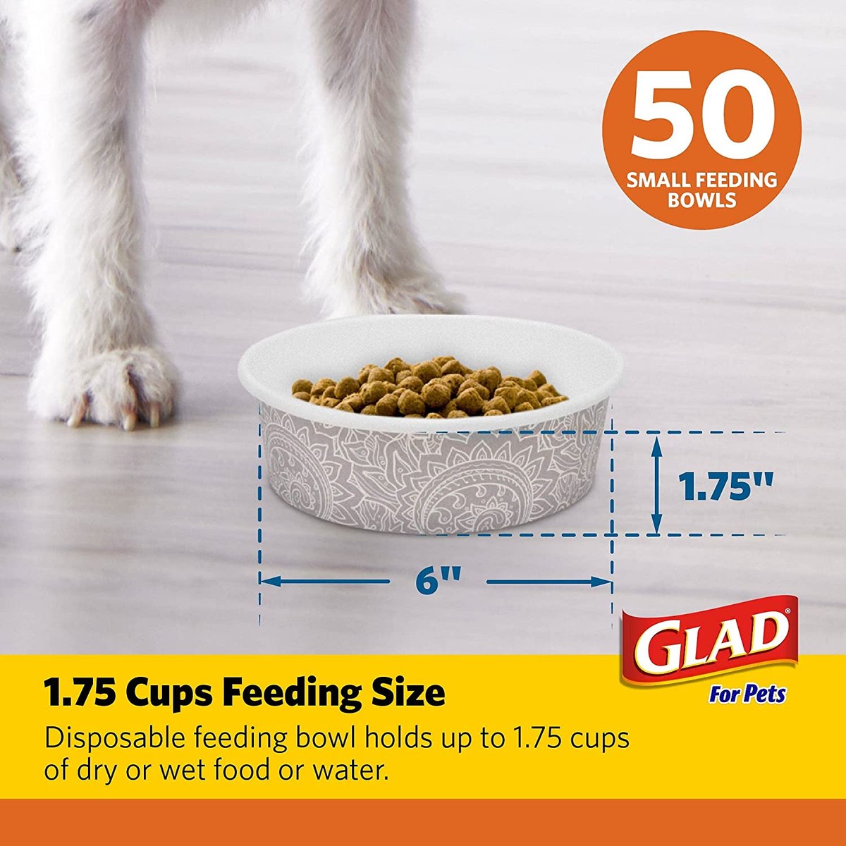 Disposable Feeding Bowls for Pets | Gray Pattern Small Dog Bowls | 1.75 Cup Capacity - Ideal for Dry and Wet Food or Water (Single Pack)