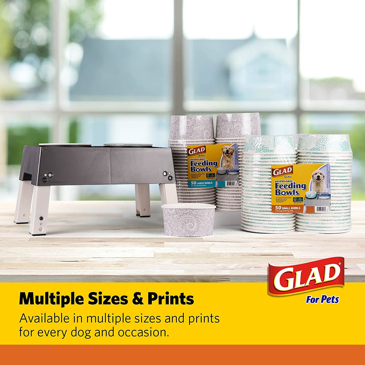 Disposable Feeding Bowls for Pets | Gray Pattern Small Dog Bowls | 1.75 Cup Capacity - Ideal for Dry and Wet Food or Water (Single Pack)