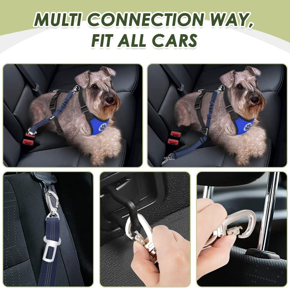 Dog Car Harness and Seat Belt with 2-in-1 Buckle System