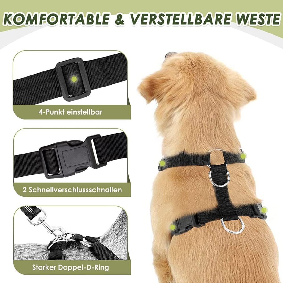Dog Car Harness and Seat Belt with 2-in-1 Buckle System