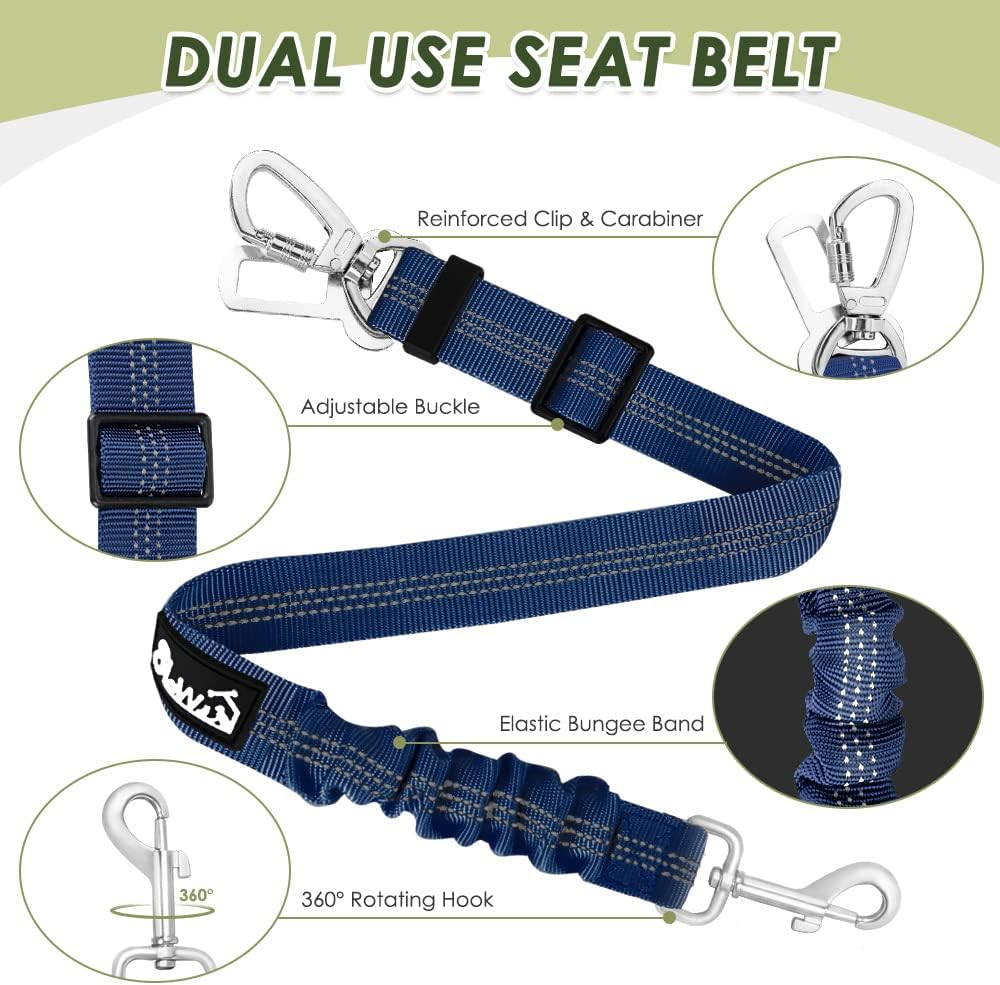 Dog Car Harness and Seat Belt with 2-in-1 Buckle System
