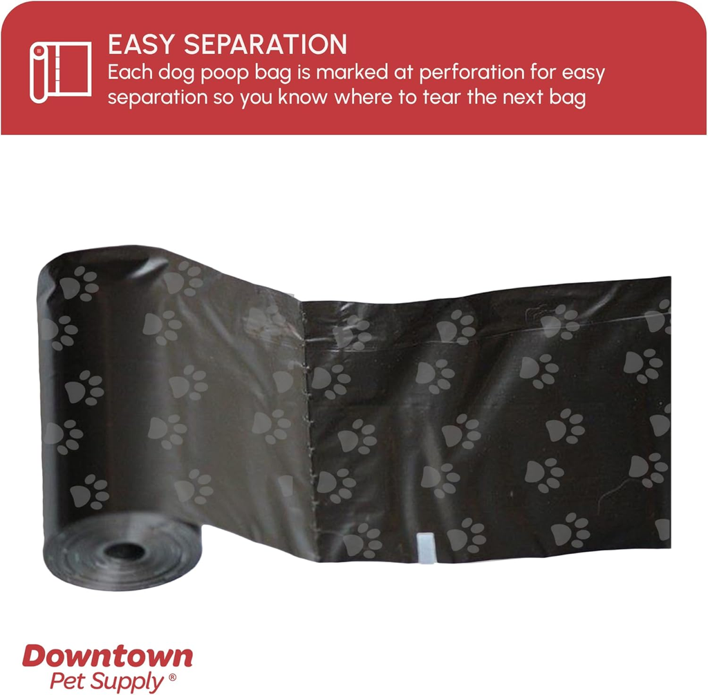 Dog Waste Bags with Dispenser - 180 Count Leak-Proof Poop Bags and Bone-Shaped Holder for Leash - Black with Paw Prints, 12.5" x 8.5