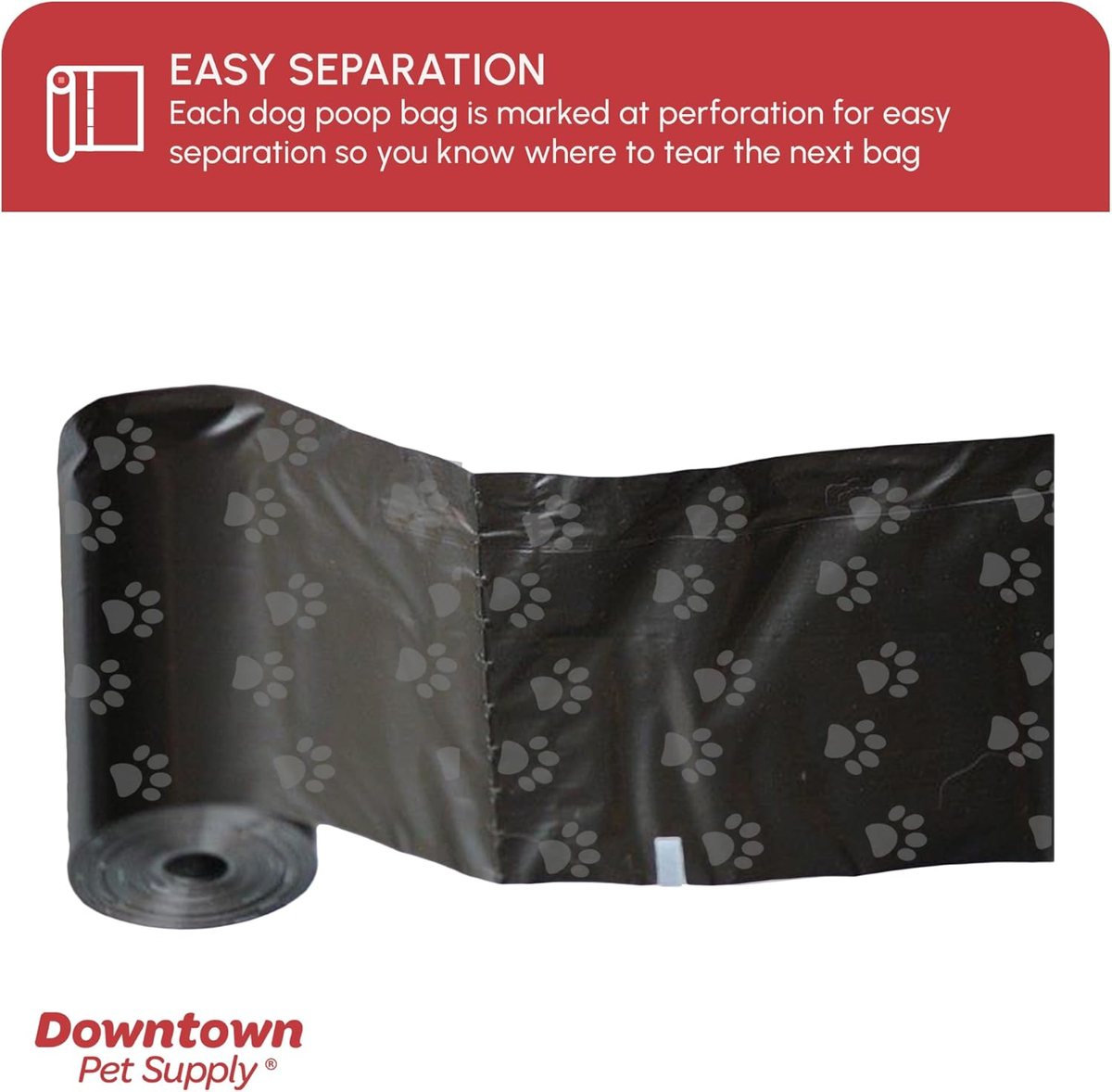 Dog Waste Bags with Dispenser - 180 Count Leak-Proof Poop Bags and Bone-Shaped Holder for Leash - Black with Paw Prints, 12.5" x 8.5