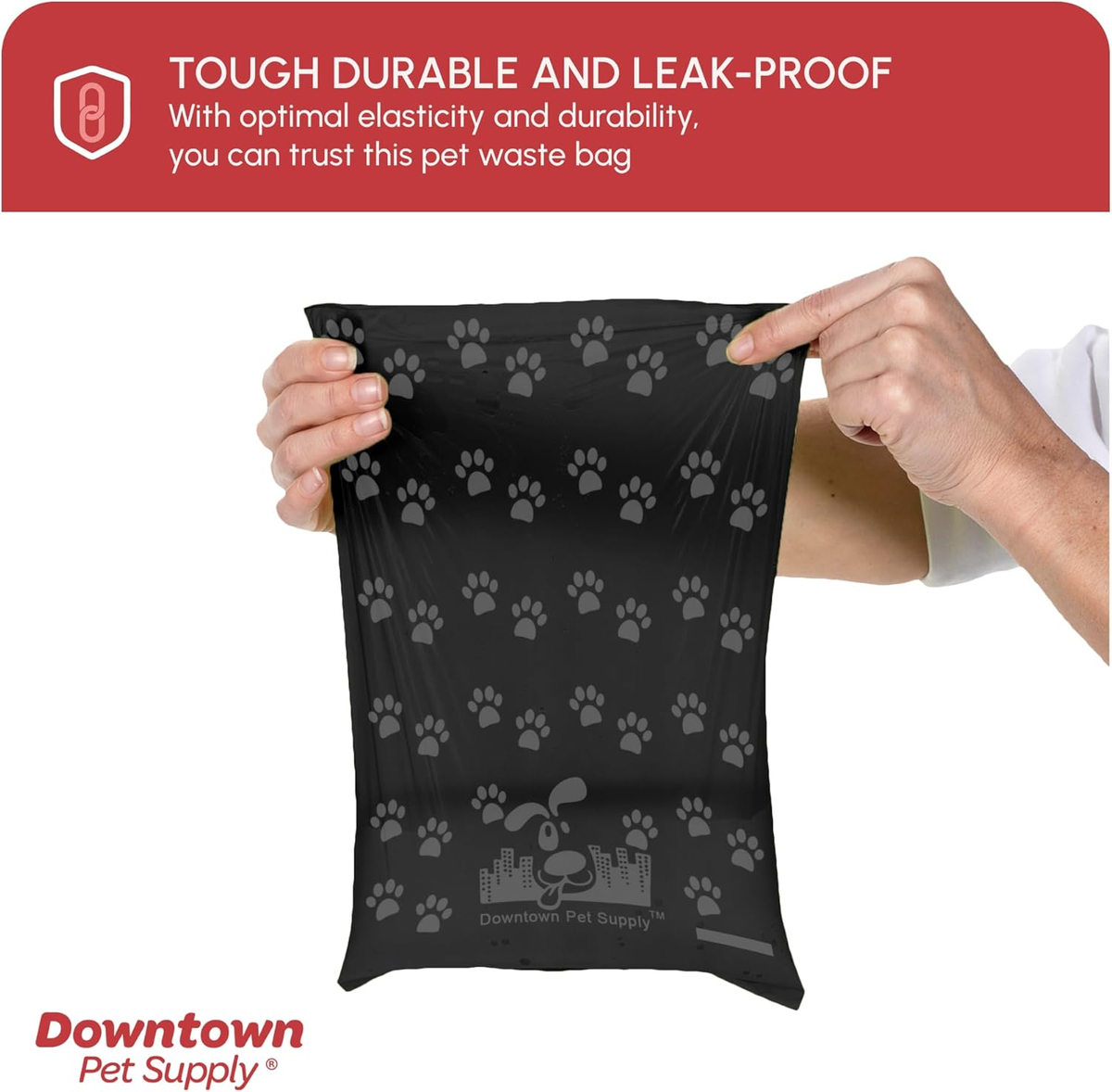 Dog Waste Bags with Dispenser - 180 Count Leak-Proof Poop Bags and Bone-Shaped Holder for Leash - Black with Paw Prints, 12.5" x 8.5