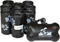 Dog Waste Bags with Dispenser - 180 Count Leak-Proof Poop Bags and Bone-Shaped Holder for Leash - Black with Paw Prints, 12.5" x 8.5