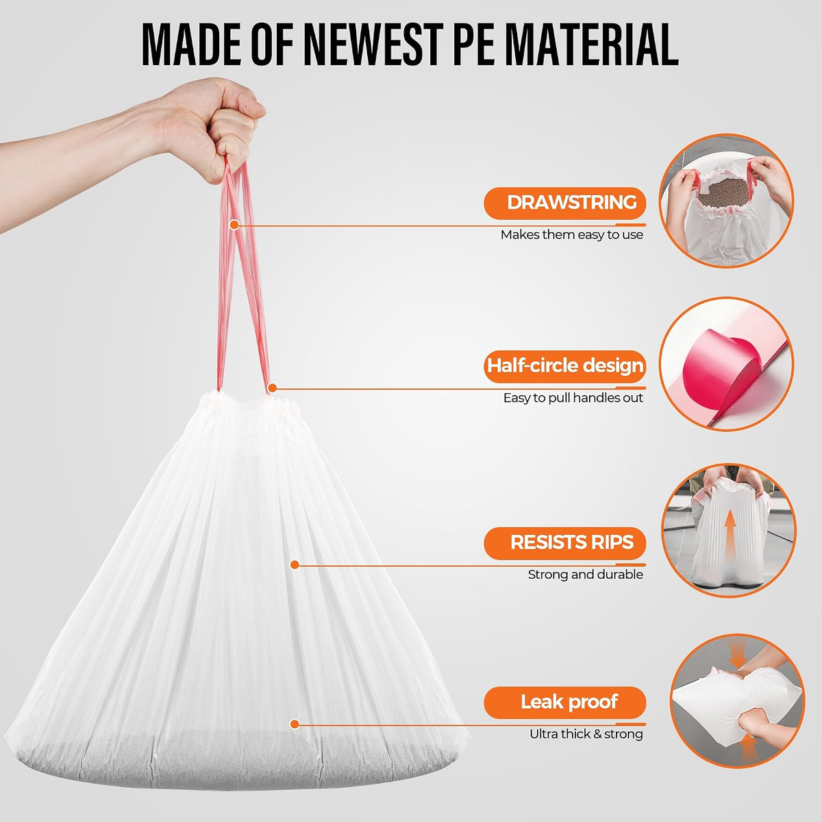 Drawstring Cat Litter Box Liners - 100 Pack Heavy-Duty Robot Litter Bags for Cleanpethome/Petkit Purax and Puramax Self-Cleaning Cat Litter Boxes