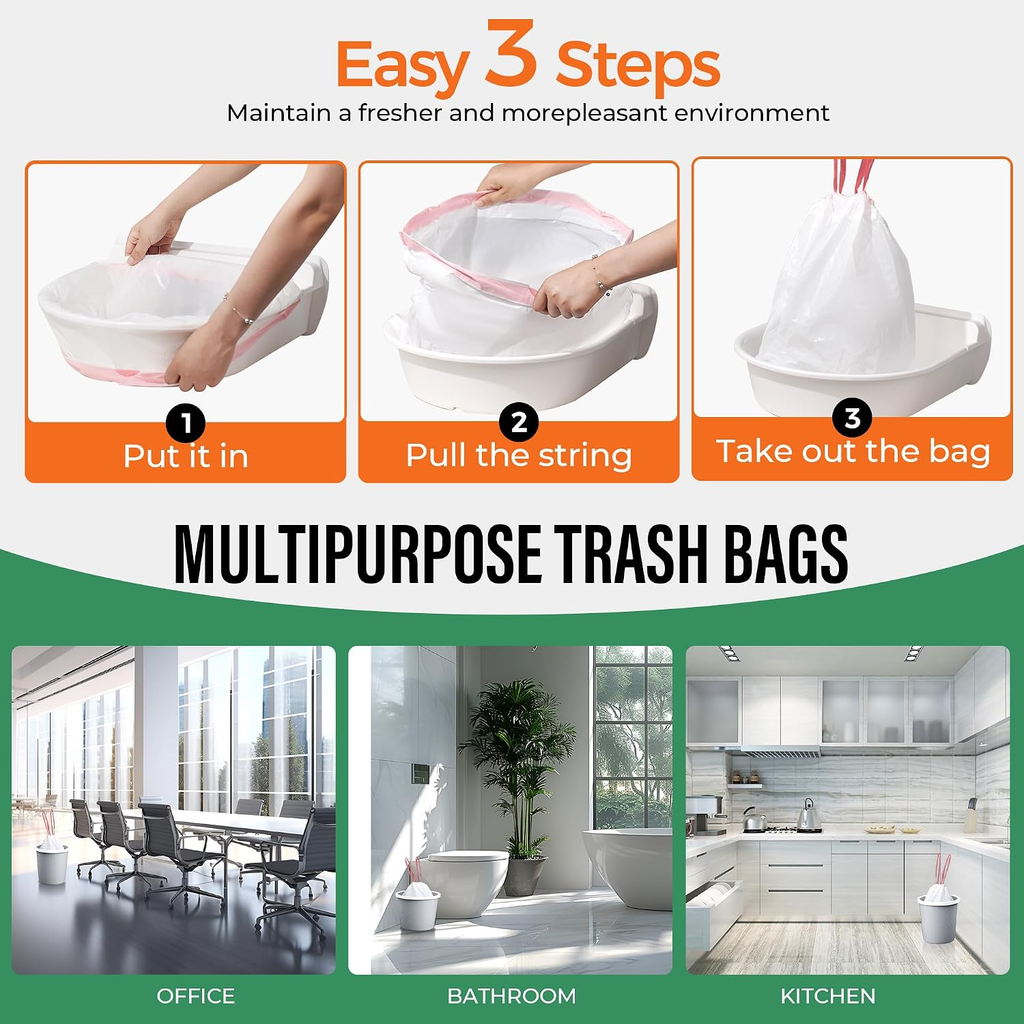 Drawstring Cat Litter Box Liners - 100 Pack Heavy-Duty Robot Litter Bags for Cleanpethome/Petkit Purax and Puramax Self-Cleaning Cat Litter Boxes
