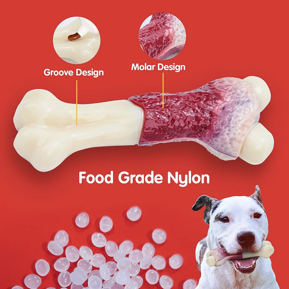 Durable Indestructible Dog Chew Toys for Aggressive Chewers, Non-Toxic Food Grade Nylon Bone Toy for Small, Medium, and Large Breeds
