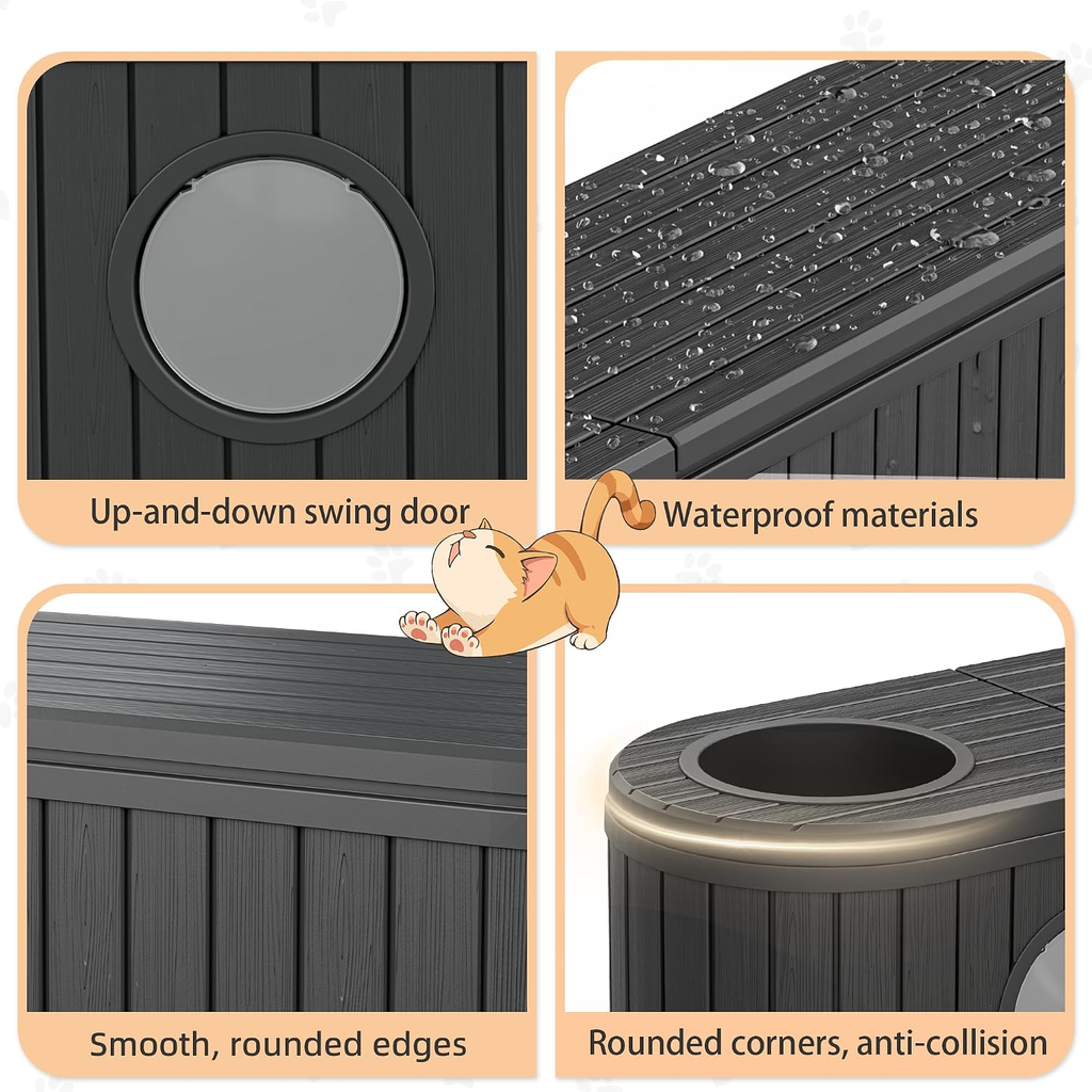 Elegant Cat Litter Box Enclosure for Two Cats with Round Lift-Up Door, Spacious Indoor Cat Cabinet in Black with Dual Exits