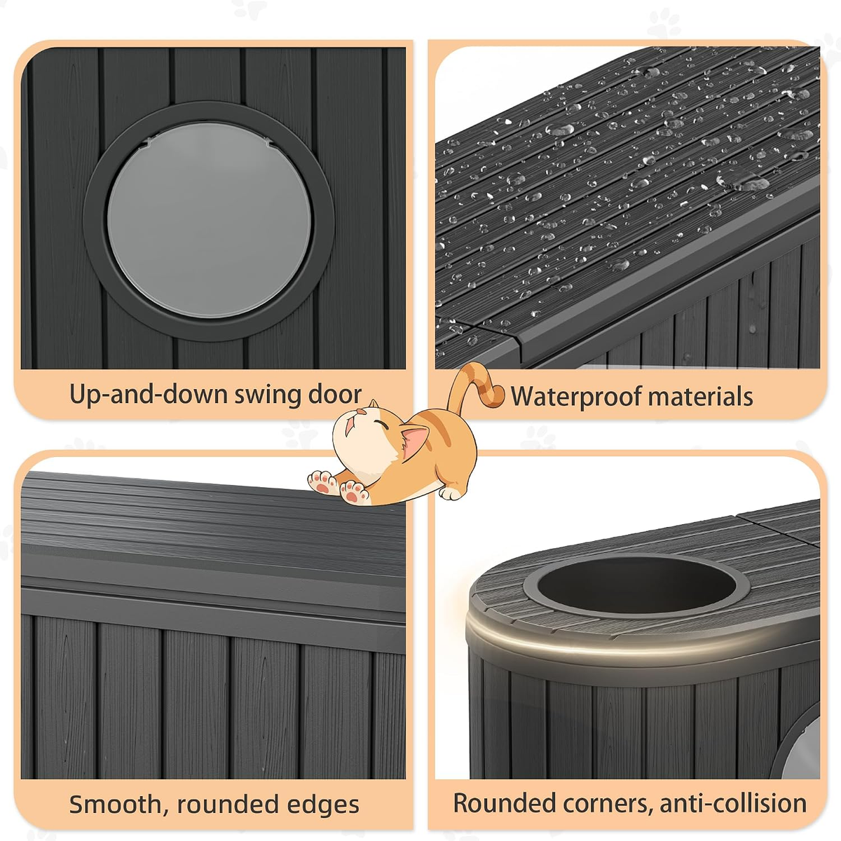 Elegant Cat Litter Box Enclosure for Two Cats with Round Lift-Up Door, Spacious Indoor Cat Cabinet in Black with Dual Exits