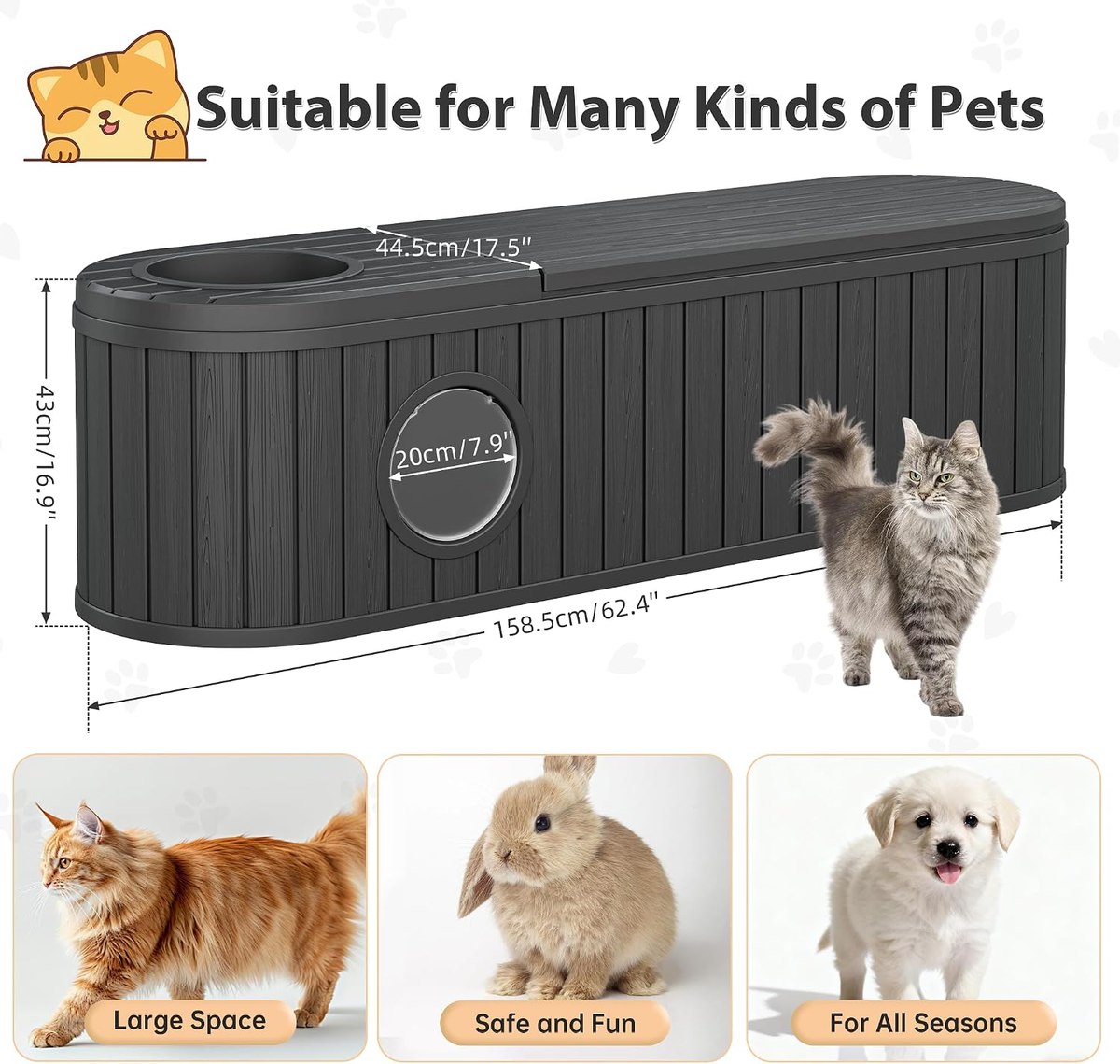 Elegant Cat Litter Box Enclosure for Two Cats with Round Lift-Up Door, Spacious Indoor Cat Cabinet in Black with Dual Exits