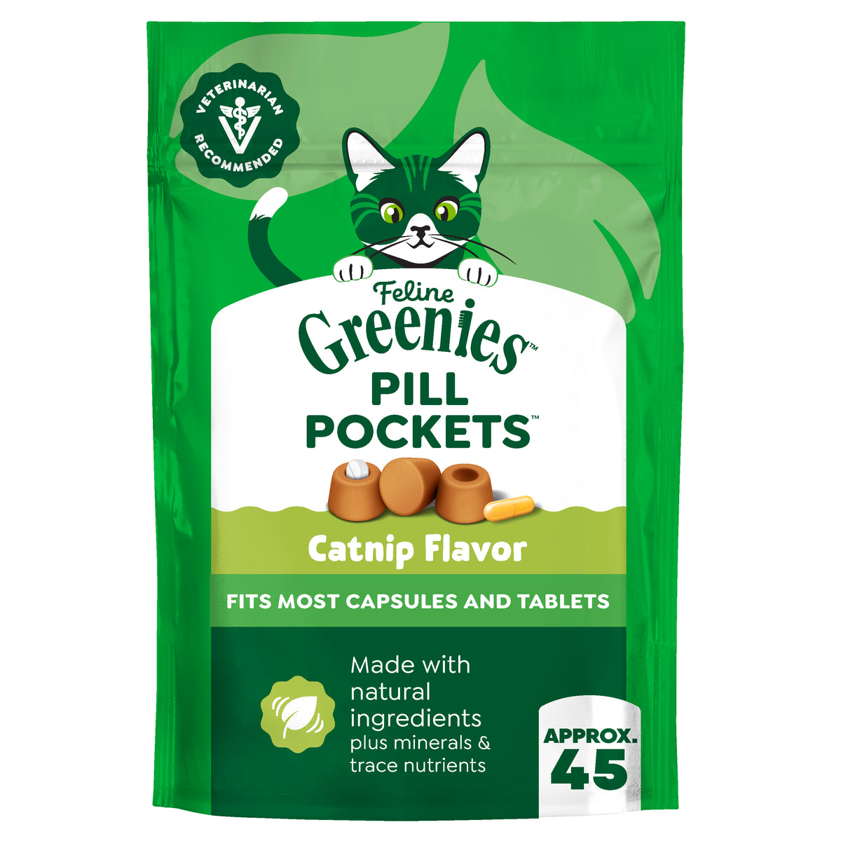 Feline Pill Pockets Natural Cat Treats with Catnip Flavor, 1.6 Oz (45 Treats)