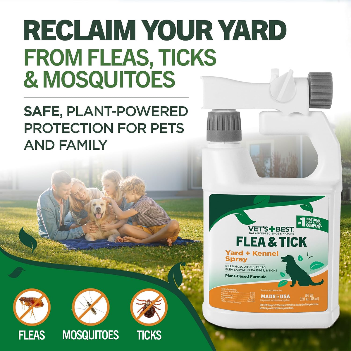 Flea, Tick, and Mosquito Yard and Kennel Spray for Dogs - 32 oz