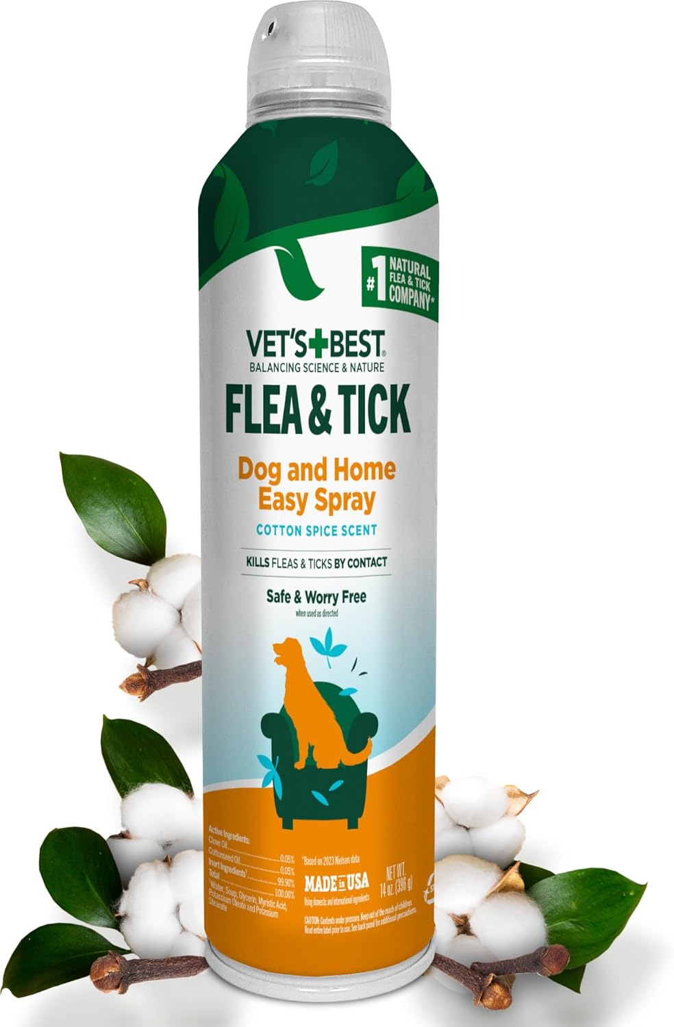 Flea and Tick Spray for Dogs, Cotton Spice Scent, 14 Oz, Effective Flea Elimination