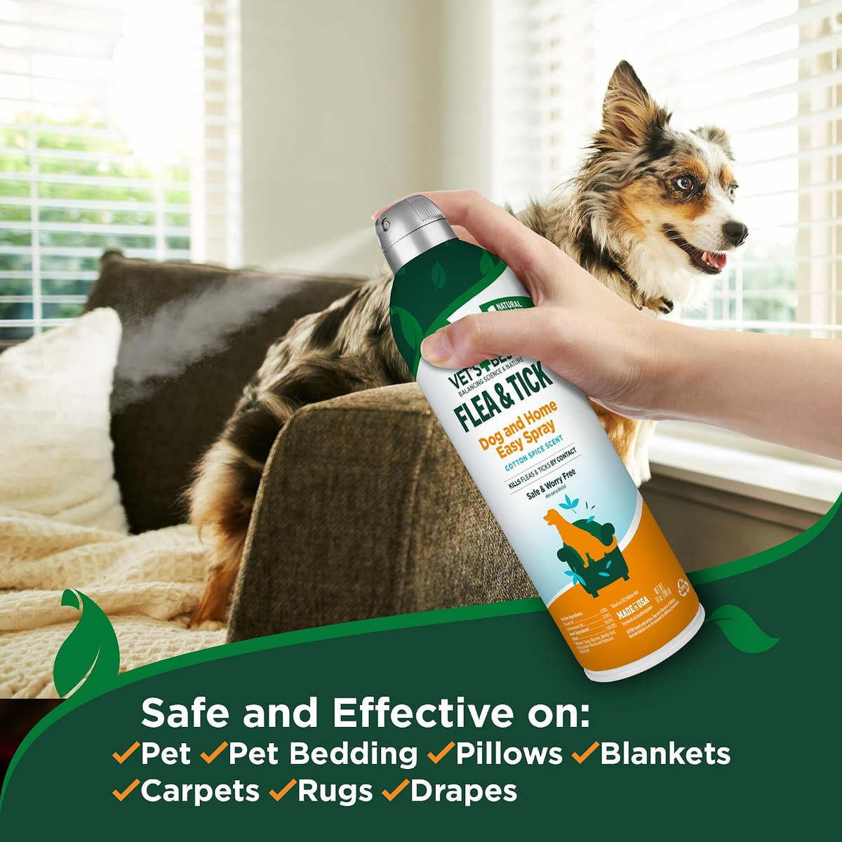 Flea and Tick Spray for Dogs, Cotton Spice Scent, 14 Oz, Effective Flea Elimination