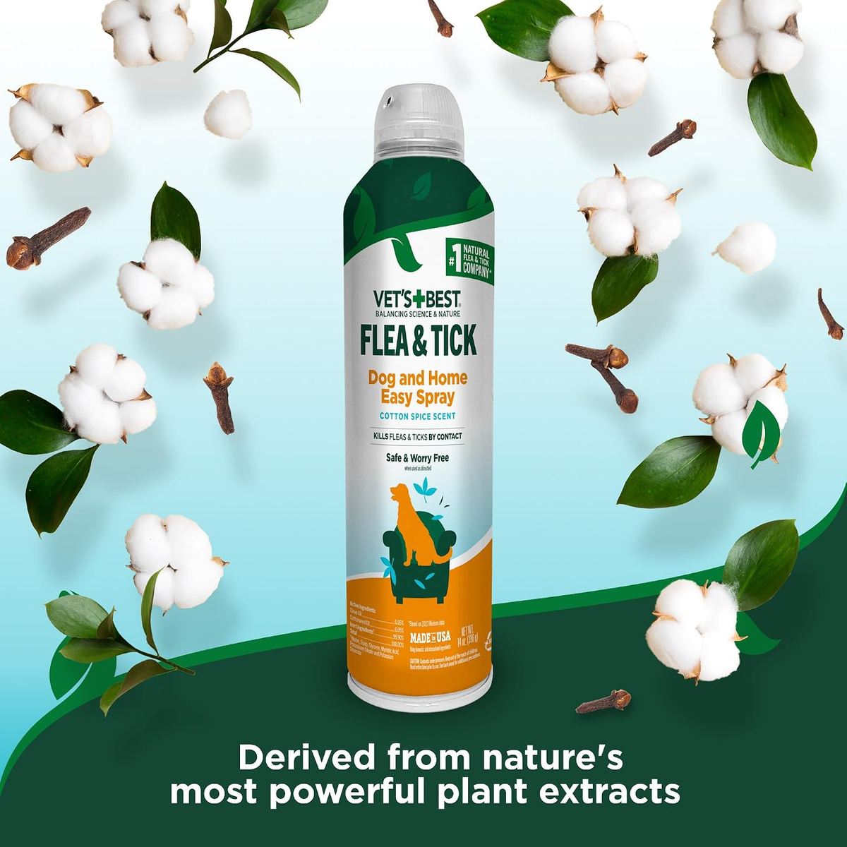 Flea and Tick Spray for Dogs, Cotton Spice Scent, 14 Oz, Effective Flea Elimination