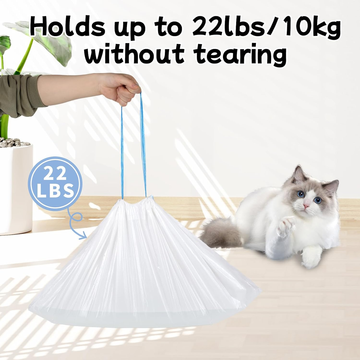 Heavy-Duty Replacement Liners for Automatic Self-Cleaning Litter Boxes, 100 Count, 26.3" x 15.7" Drawstring Waste Bags