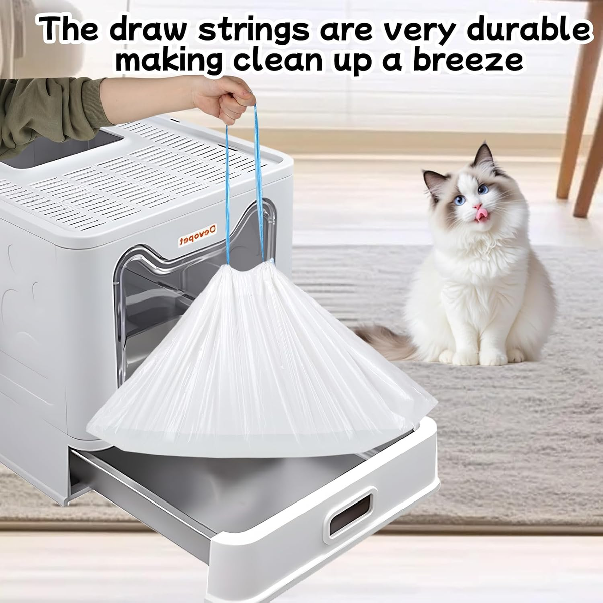 Heavy-Duty Replacement Liners for Automatic Self-Cleaning Litter Boxes, 100 Count, 26.3" x 15.7" Drawstring Waste Bags