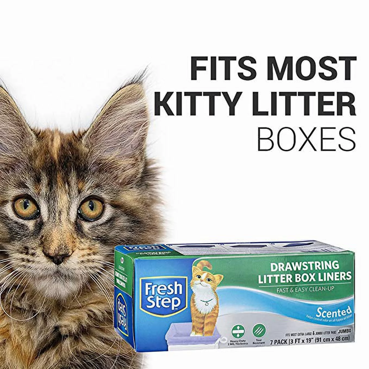 Jumbo Scented Drawstring Litter Box Liners, 36" x 19", 7 Count