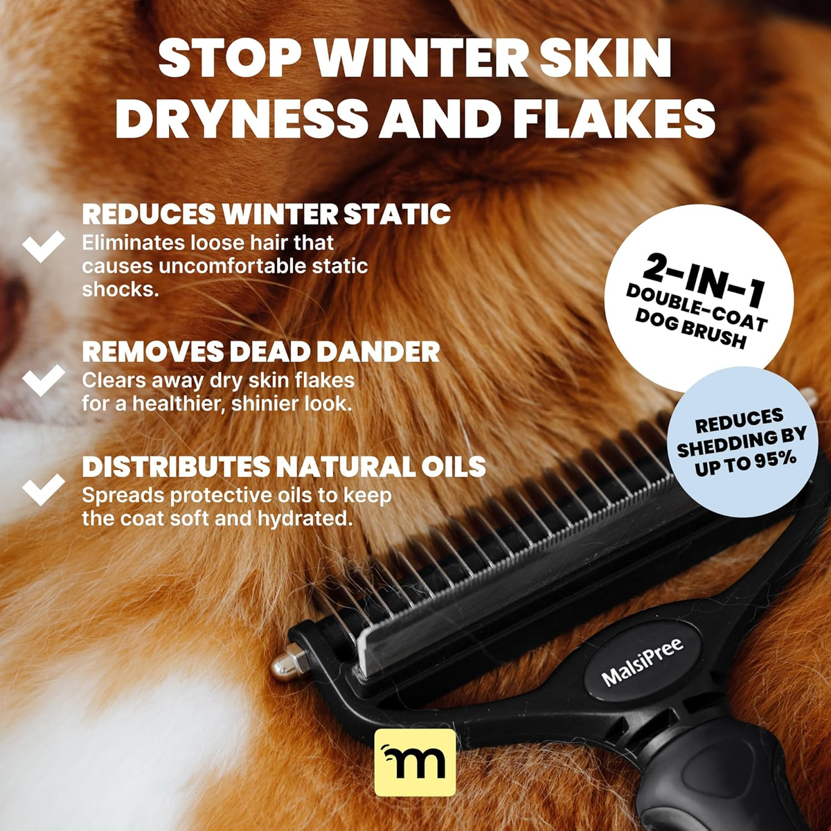 Large Black 2-in-1 Undercoat and Dematting Rake for Dogs