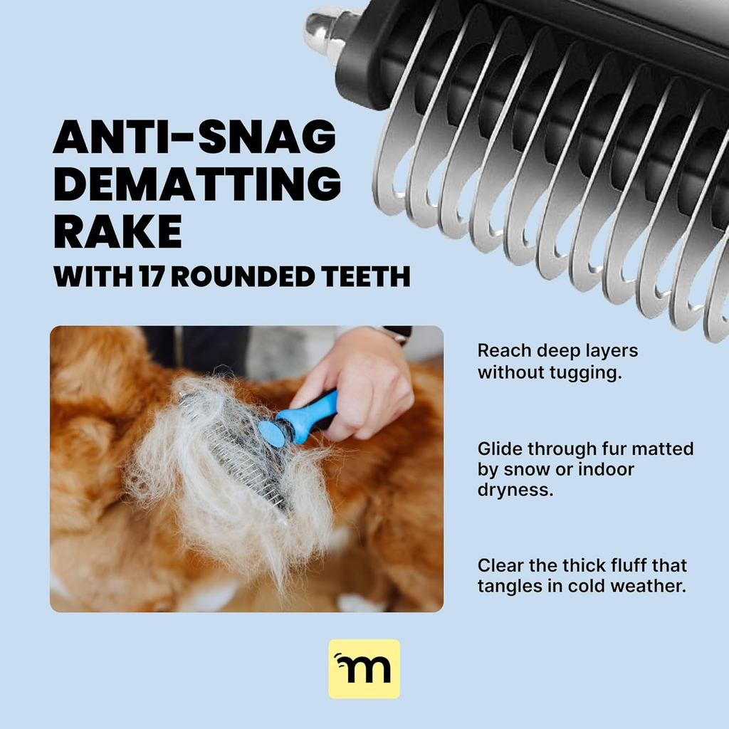 Large Black 2-in-1 Undercoat and Dematting Rake for Dogs
