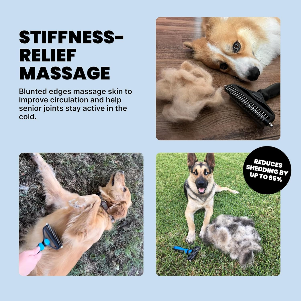 Large Black 2-in-1 Undercoat and Dematting Rake for Dogs