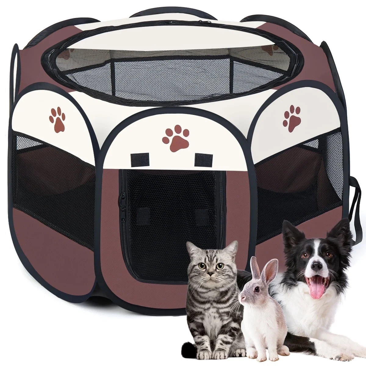 Large Portable Playpen Tent for Dogs and Cats, 29" Foldable Exercise Fence Kennel with Zip, Indoor and Outdoor Pet Crate for Small Animals and Chickens