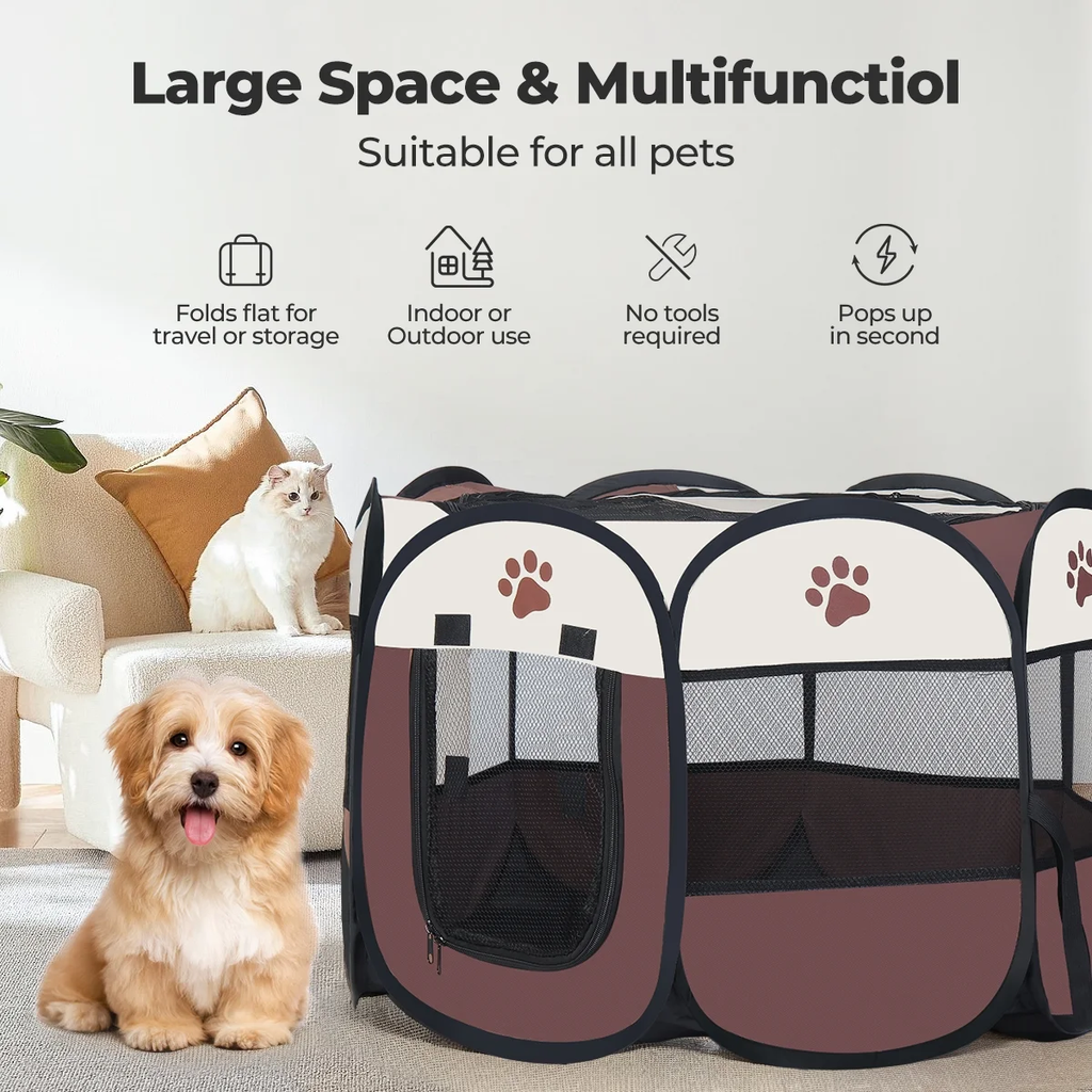 Large Portable Playpen Tent for Dogs and Cats, 29" Foldable Exercise Fence Kennel with Zip, Indoor and Outdoor Pet Crate for Small Animals and Chickens