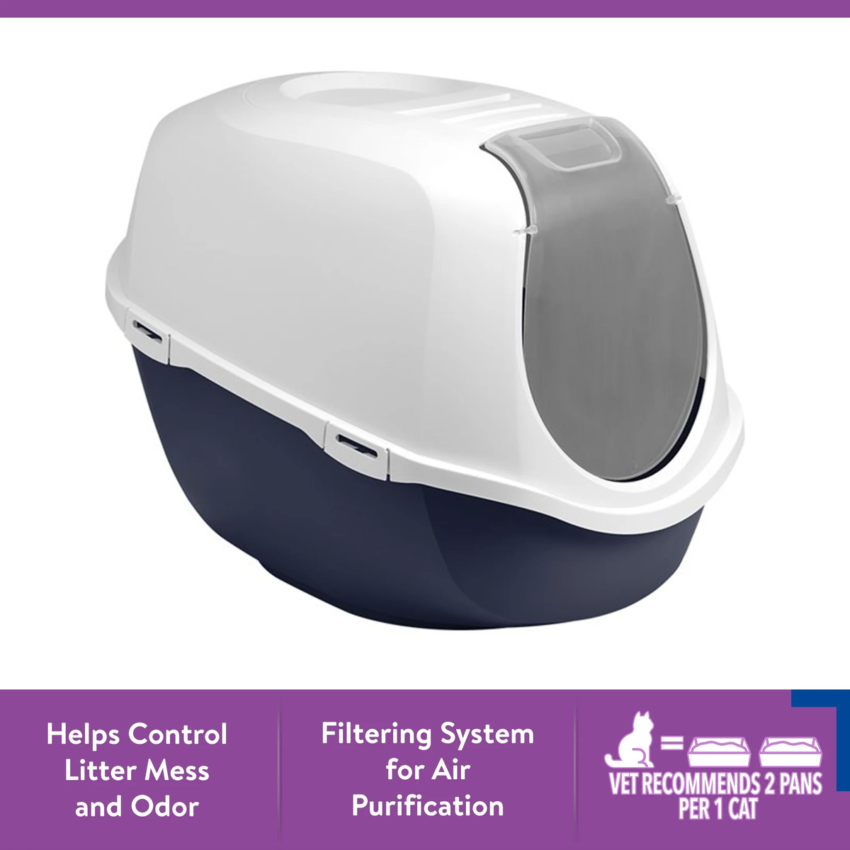 Mega Smart Cat Cove Enclosed Litter Box, Navy and White, Single Unit