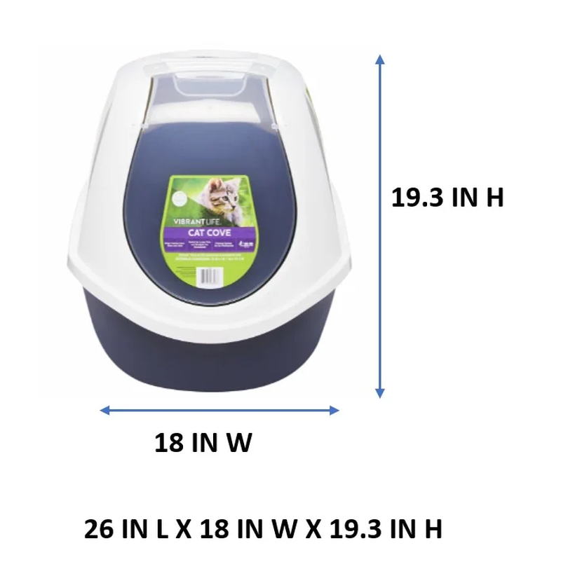Mega Smart Cat Cove Enclosed Litter Box, Navy and White, Single Unit