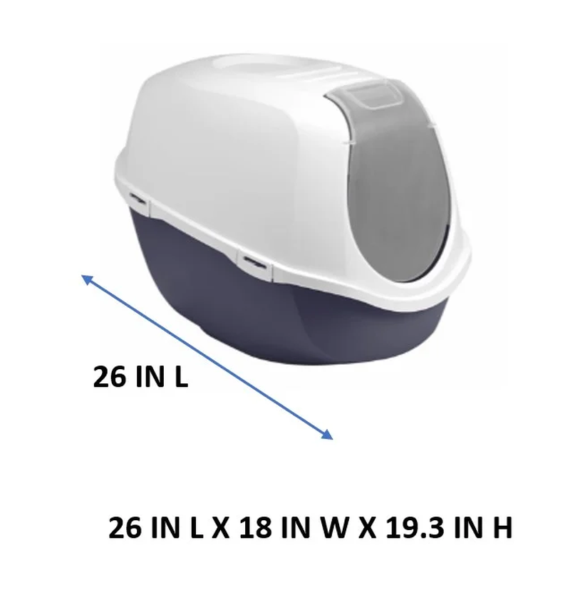Mega Smart Cat Cove Enclosed Litter Box, Navy and White, Single Unit