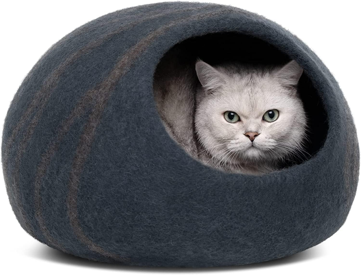 Merino Wool Cat Cave Bed for Indoor Cats - Large Slate Grey