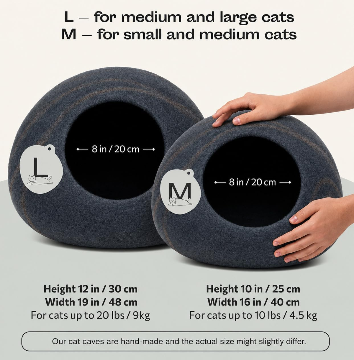 Merino Wool Cat Cave Bed for Indoor Cats - Large Slate Grey