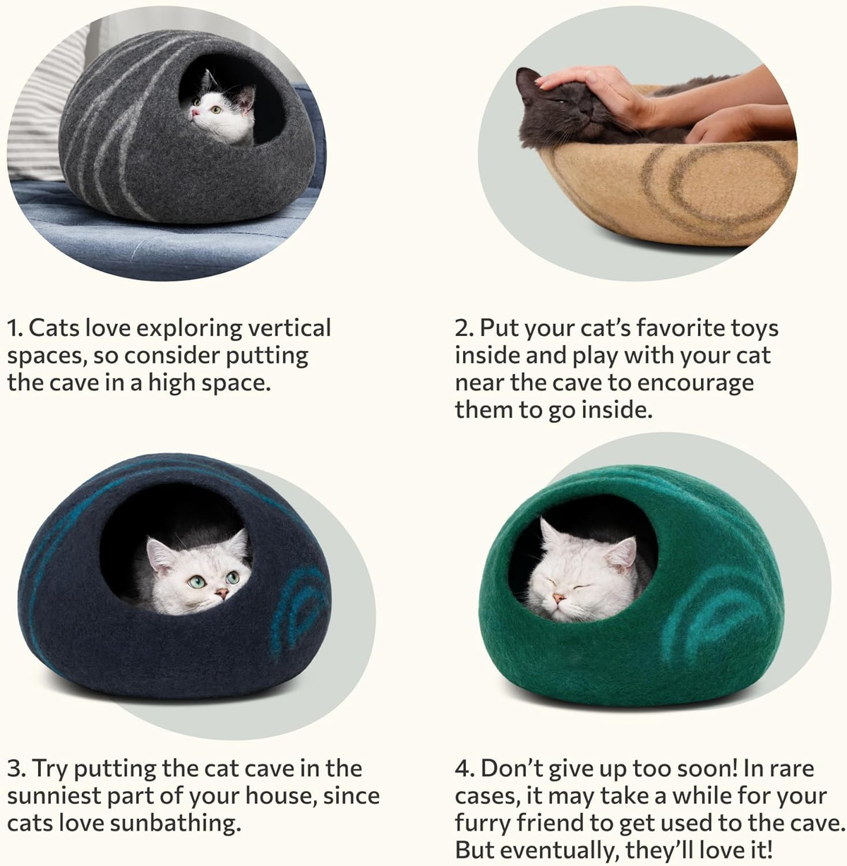 Merino Wool Cat Cave Bed for Indoor Cats - Large Slate Grey