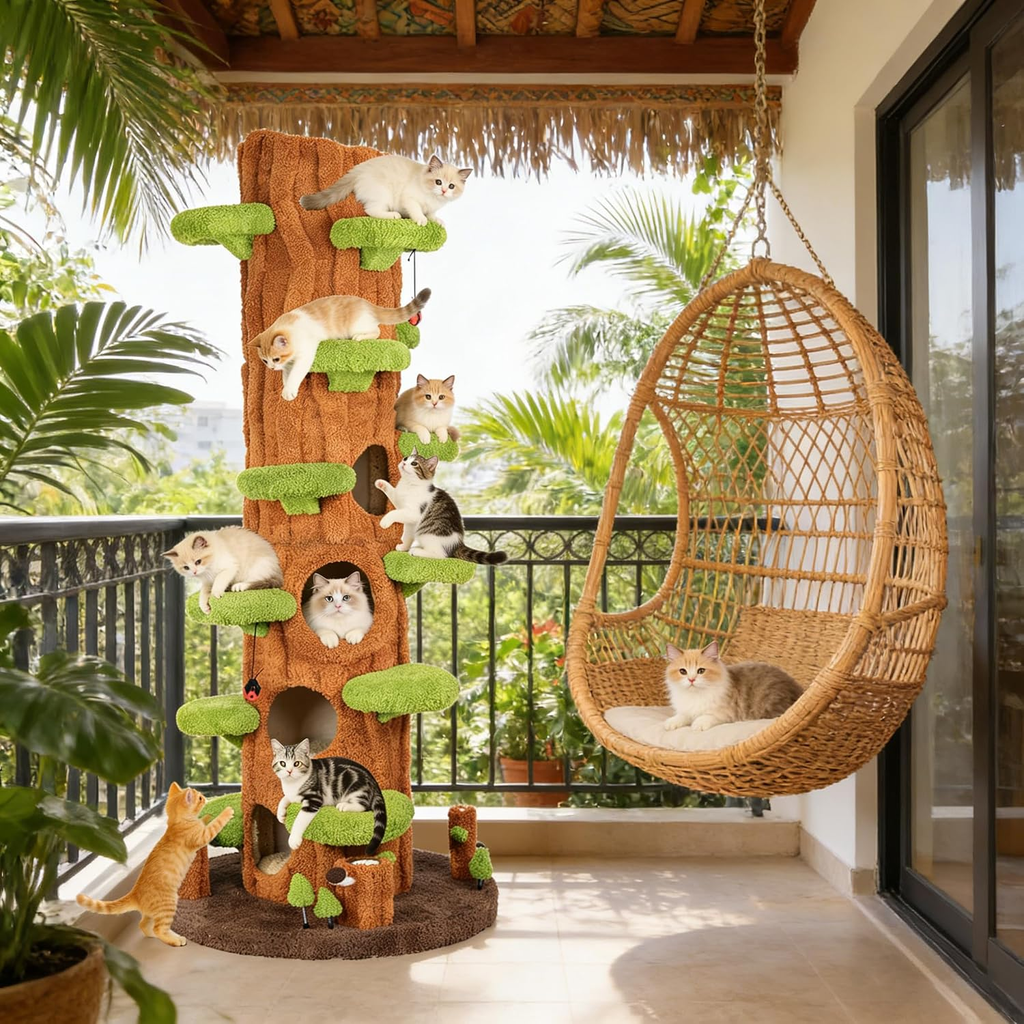 Multi-Level Solid Wood Cat Tree for Indoor Use
