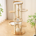 Multifunctional 54-Inch Solid Wood Cat Tree Tower with Scratching Post, Bed, and Interactive Features for Large Indoor Cats