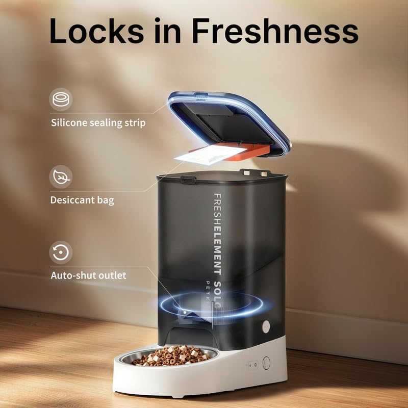 PETKIT Smart Automatic Pet Feeder with App Control, 3L Capacity, Triple Fresh-Lock System, Scheduled Feeding, Food Shortage Alert, Dual Power Options (AC & Battery) for Cats and Dogs