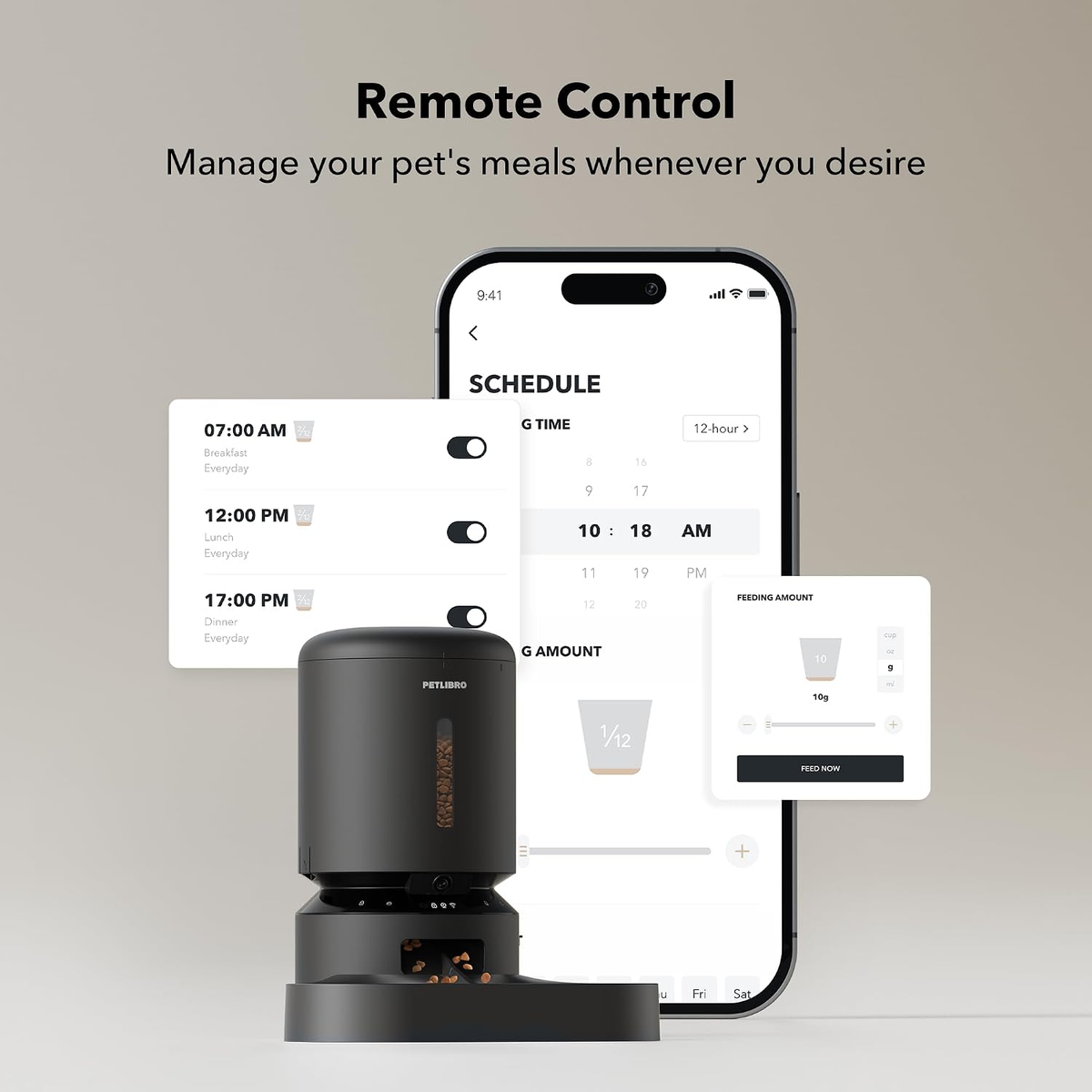 PETLIBRO Smart Automatic Pet Feeder with HD Camera for Cats and Dogs, 5G WiFi Connectivity, 2-Way Audio, Night Vision, Motion and Sound Alerts, Dual Tray, 5L Capacity, Black