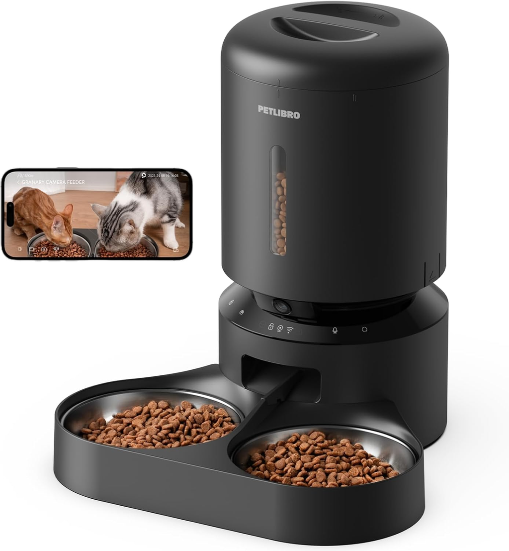 PETLIBRO Smart Automatic Pet Feeder with HD Camera for Cats and Dogs, 5G WiFi Connectivity, 2-Way Audio, Night Vision, Motion and Sound Alerts, Dual Tray, 5L Capacity, Black
