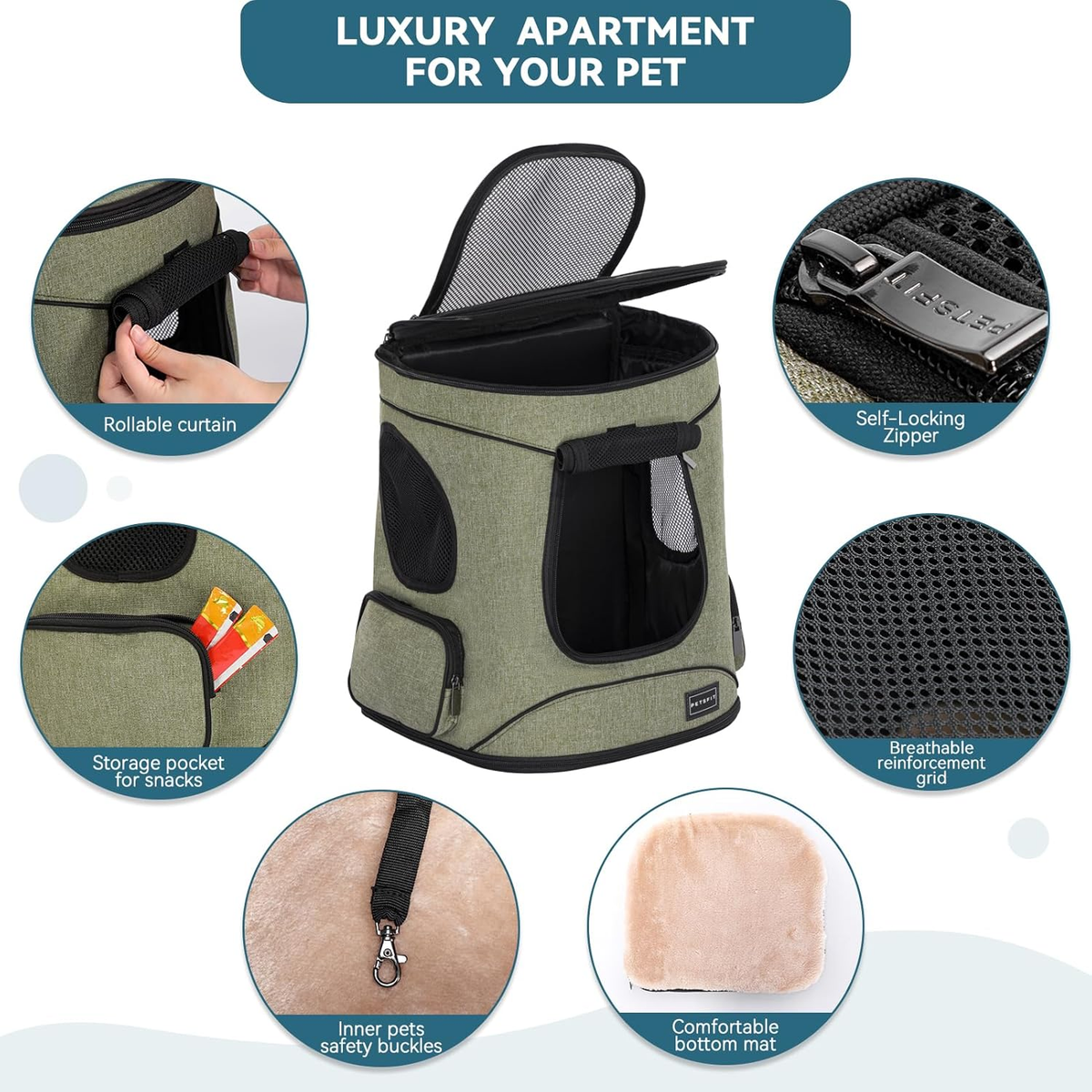 Pet Backpack Carrier with Padded Waist Support for Pets Up to 18 lbs