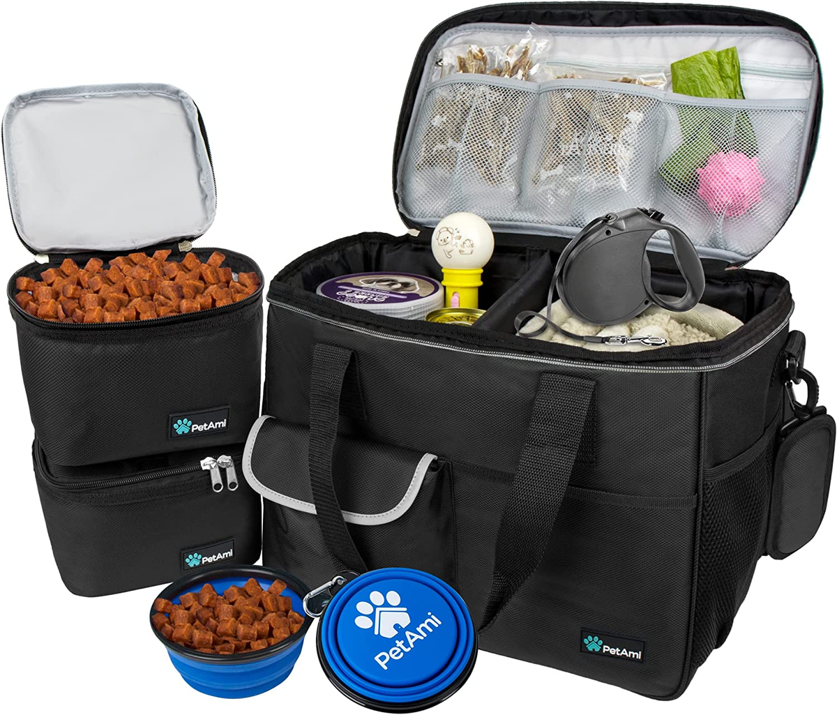 Pet Travel Organizer Bag, Medium Black Tote for Dog Supplies and Accessories