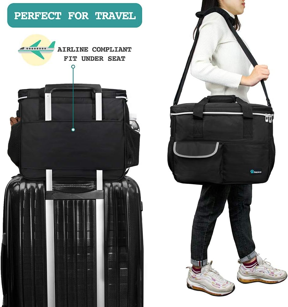Pet Travel Organizer Bag, Medium Black Tote for Dog Supplies and Accessories