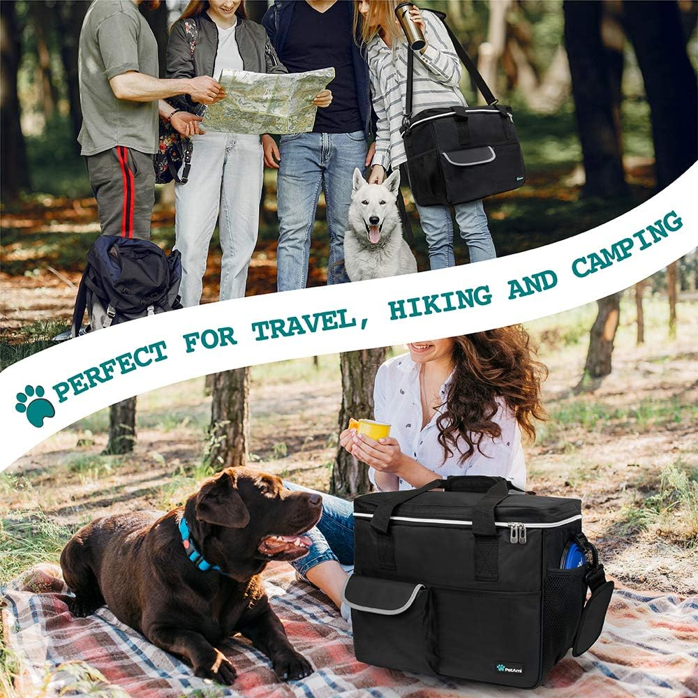 Pet Travel Organizer Bag, Medium Black Tote for Dog Supplies and Accessories