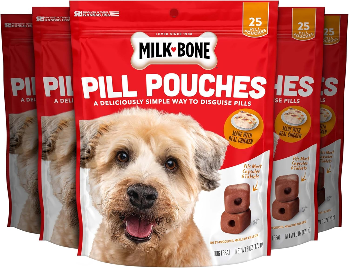 Pill Pouches for Dogs - Real Chicken Treats, 25 Count Bags (Pack of 5; Total 125 Treats)