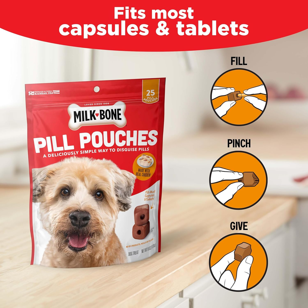 Pill Pouches for Dogs - Real Chicken Treats, 25 Count Bags (Pack of 5; Total 125 Treats)